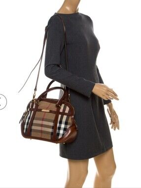 Burberry Beige House Check Fabric and Leather Orchard Bowler Bag